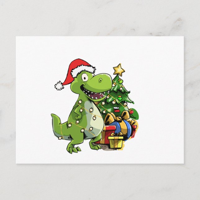 Funny Christmas T Rex, Xmas Dinosaur Postcard (Front)