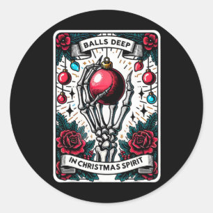 Funny Christmas Tarot Card Deep In Christmas Spiri Classic Round Sticker