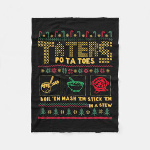 Funny Christmas Taters Potatoes Ugly Christmas Fleece Blanket