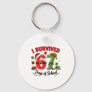 Funny Christmas Teacher Santa I Survived 67 Days O Key Ring
