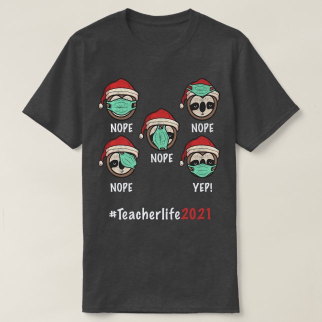 Funny Christmas Teacher Sloth santa hat mas lights T-Shirt (Design Front)