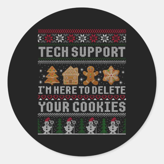 Funny Christmas Tech Suprt Computer T Shirt  Classic Round Sticker (Front)