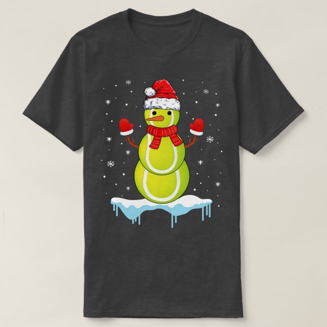 Funny Christmas Tennis Balls Santa Snowman T-Shirt (Design Front)