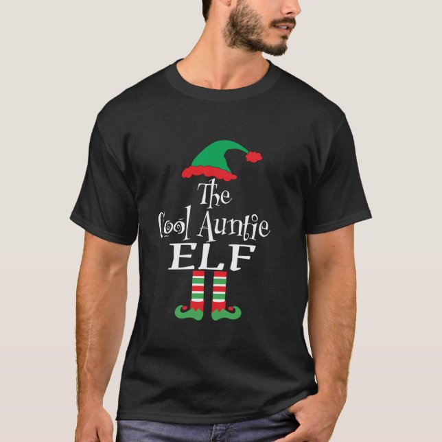 Funny Christmas The Cool Auntie Elf Family Matchin T-Shirt (Front)