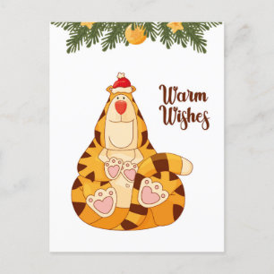 Funny Christmas Tiger Warm Wishes Holiday Postcard
