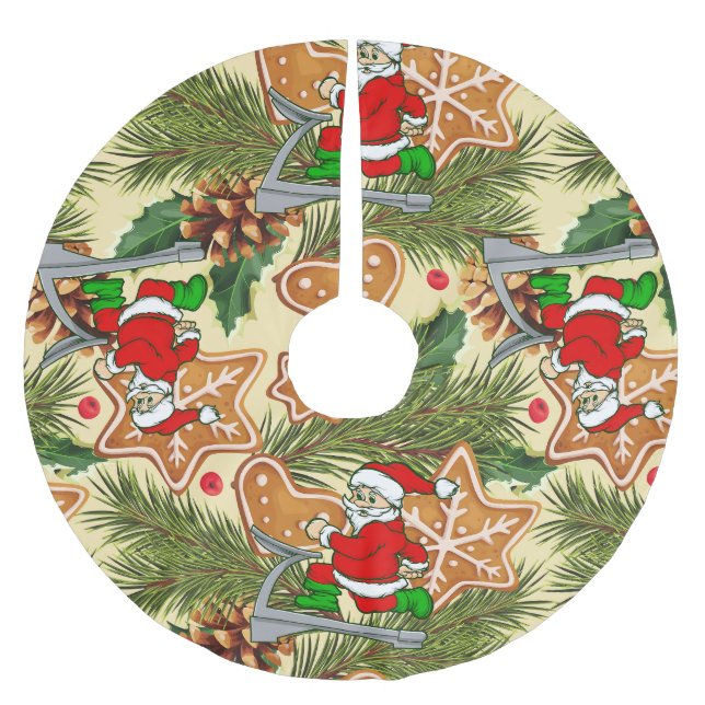 funny christmas treadmill santa cookies  brushed polyester tree skirt (Front)