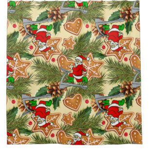 funny christmas treadmill santa cookies shower curtain