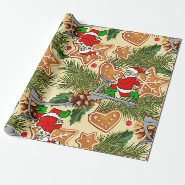 funny christmas treadmill santa cookies  wrapping paper (Unrolled)