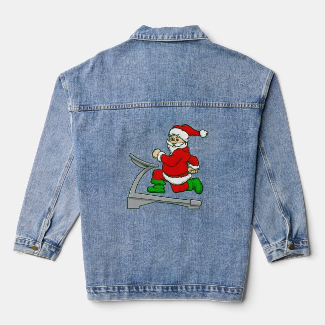 funny christmas treadmill santa denim jacket (Back)