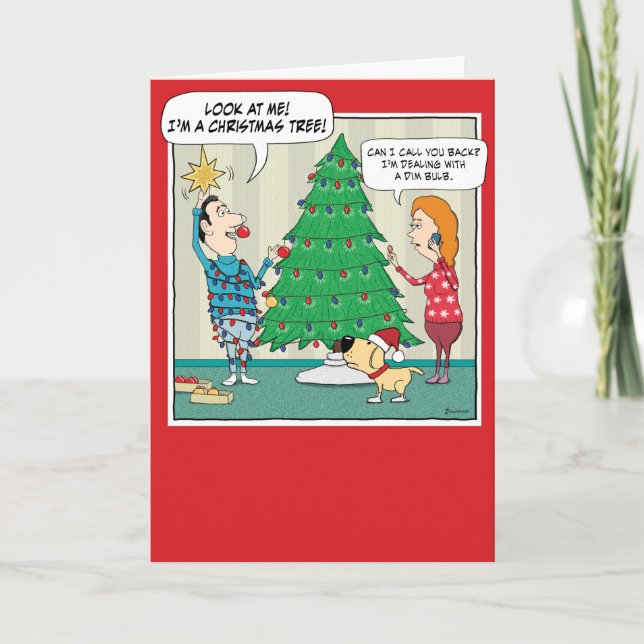 Funny Christmas Tree Dim Bulb Holiday Card (Front)