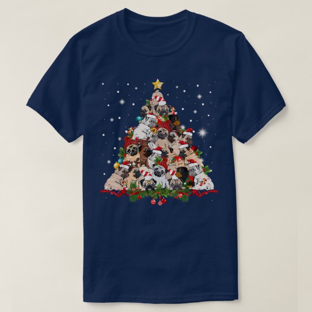 Funny Christmas Tree Dog Santa Merry Pug Xmas  T-Shirt (Design Front)