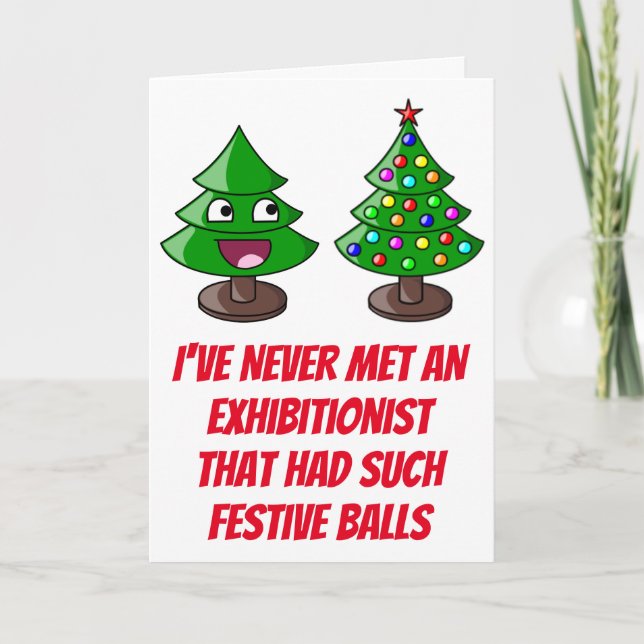 Funny Christmas Tree - Festive Balls Holiday Card (Front)