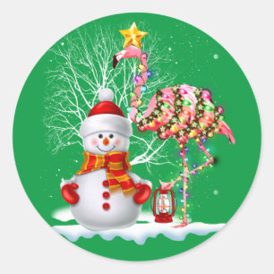 Funny Christmas Tree Flamingo Hat Santa Best Xmas Classic Round Sticker