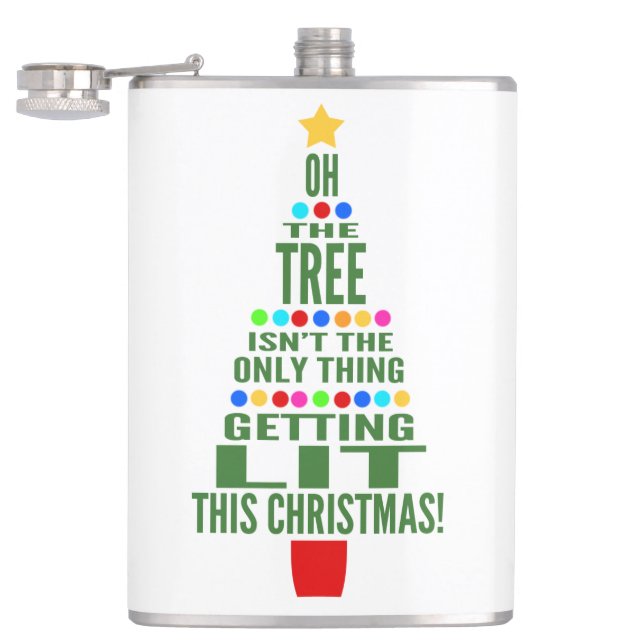 Funny Christmas Tree | Getting Lit Holiday Humour Hip Flask (Opened)