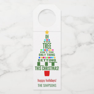 Funny Christmas Tree Getting Lit Wine Bottle Tag