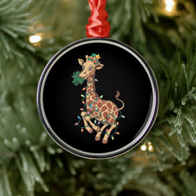 Funny Christmas Tree Giraffe Lover Gift Love  Metal Ornament (Tree)