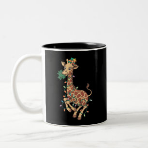 Funny Christmas Tree Giraffe Lover Gift Love  Two-Tone Coffee Mug