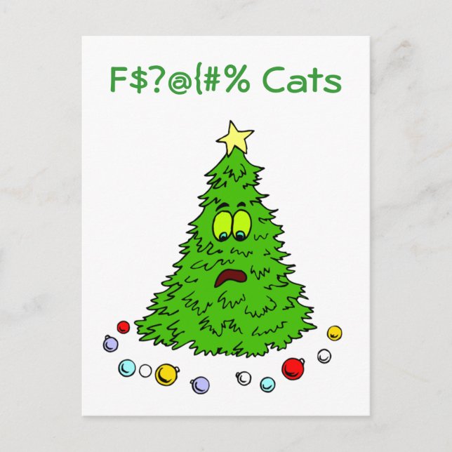 Funny Christmas Tree Jokes Cats Holiday Xmas Postcard (Front)