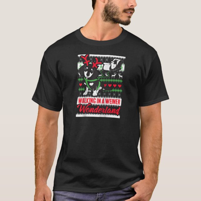Funny Christmas Tree Lights Decorations Dachshund  T-Shirt (Front)