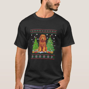 Funny Christmas Tree Lights Goldendoodle Dog Ugly T-Shirt