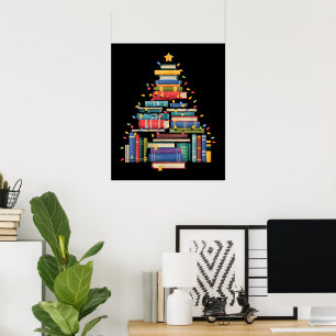 Funny Christmas Tree Made of Books Librarian Poster