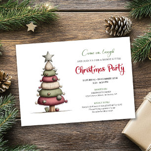 Funny Christmas tree modern watercolor invitation