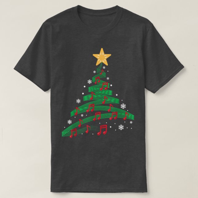Funny Christmas Tree Musical Notes Song Santa Hat  T-Shirt (Design Front)