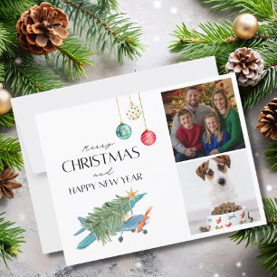 Funny Christmas Tree on Aeroplane 2 Family Photos Postcard