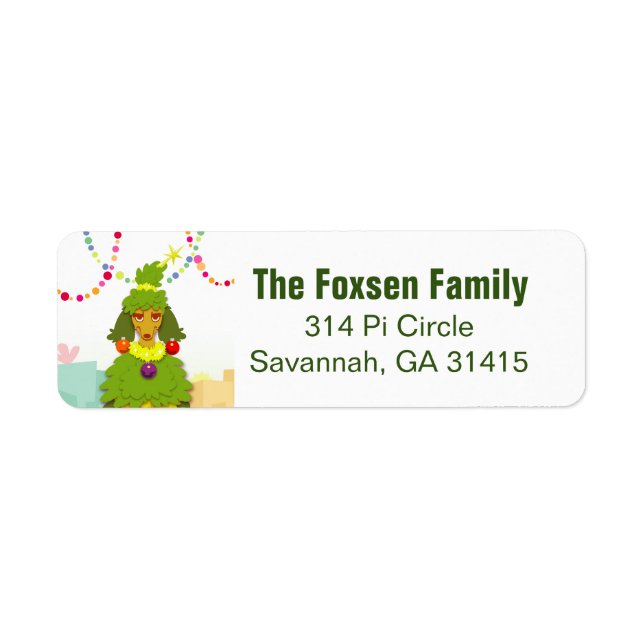 Funny Christmas Tree Poodle Return Address Label (Front)