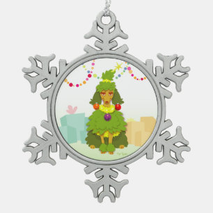 Funny Christmas Tree Poodle Snowflake Pewter Christmas Ornament