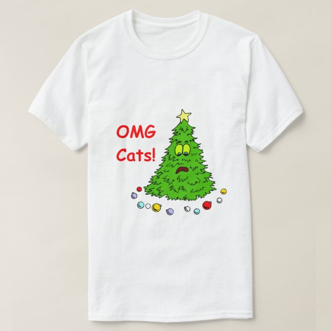 Funny Christmas Tree Shirt OMG Cats (Design Front)