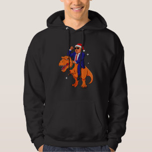 Funny Christmas Trump Riding Dinosaur T-Rex Hoodie