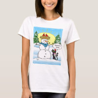 Funny Christmas Tshirts | Frosty Snowman Black Cat