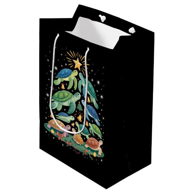 Funny Christmas Turtle Gift Turtle Christmas Tree Medium Gift Bag (Front Angled)