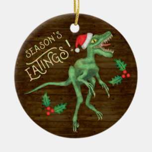 Funny Christmas Velociraptor Dinosaur Eatings Ceramic Ornament