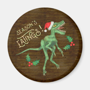 Funny Christmas Velociraptor Dinosaur Eatings Magnet