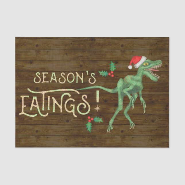 Funny Christmas Velociraptor Dinosaur Eatings Tissue Paper (Front)