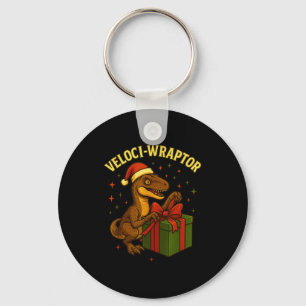 Funny Christmas Velociraptor Pun Veloci-wraptor  Key Ring