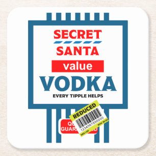 Funny Christmas Vodka Label Square Paper Coaster