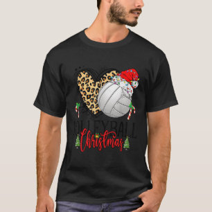 Funny Christmas Volleyball Heartbeat Santa Hat Xma T-Shirt