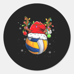 Funny Christmas Volleyball Santa Hat Reindeer Cute Classic Round Sticker