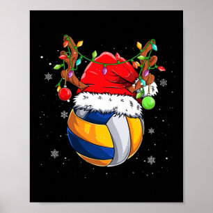 Funny Christmas Volleyball Santa Hat Reindeer Cute Poster