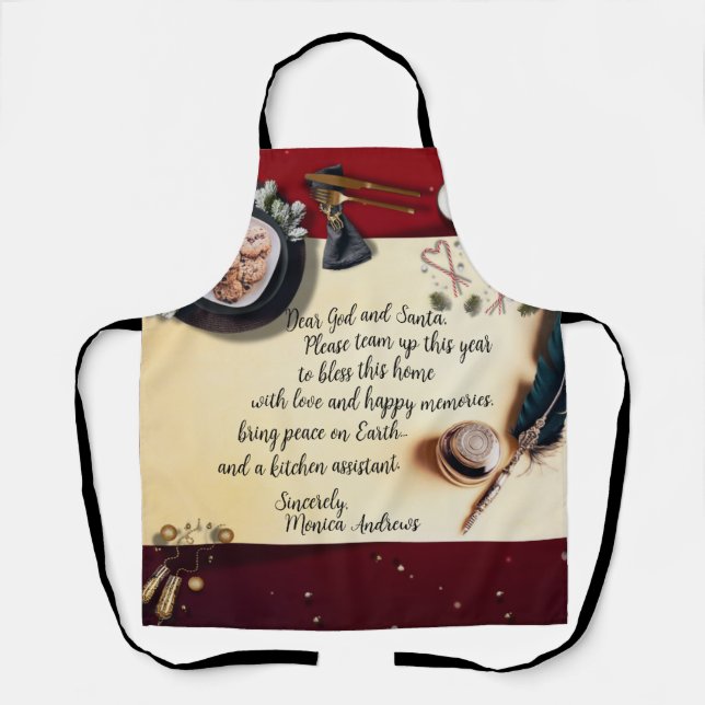 Funny Christmas Wish Script Santa Note Kitchen Apron (Front)
