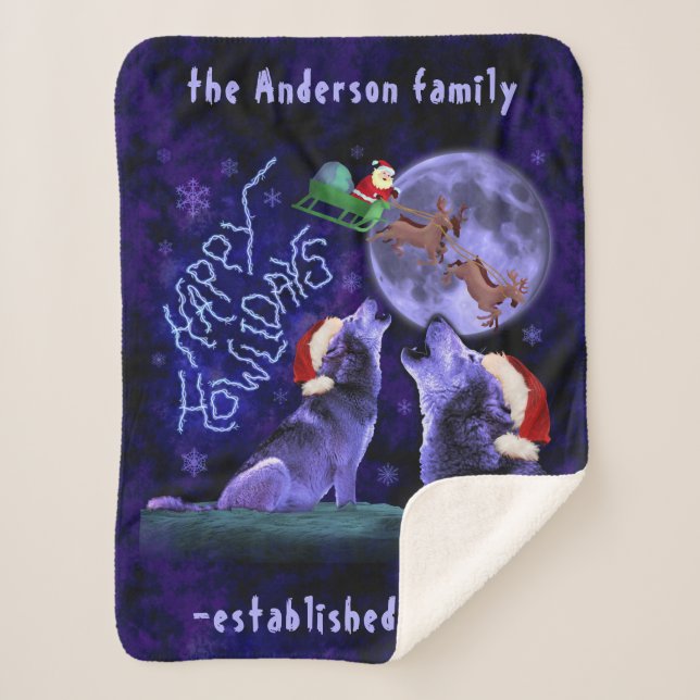 Funny Christmas Wolf Pun Happy Howlidays | Custom Sherpa Blanket (Front)