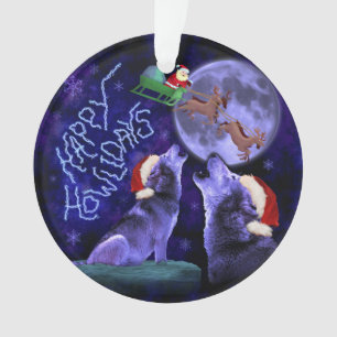 Funny Christmas Wolf Pun Happy Howlidays Humour Ornament