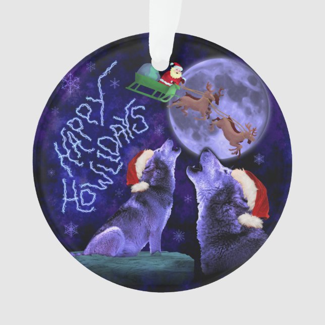Funny Christmas Wolf Pun Happy Howlidays Humour Ornament (Front)