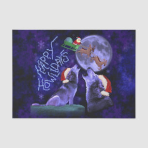 Funny Christmas Wolf Pun Happy Howlidays Humour Tissue Paper