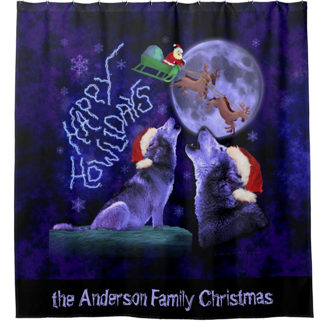 Funny Christmas Wolves Happy Howlidays | Custom Shower Curtain (Front)