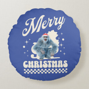 Funny Christmas Yeti Holiday Humour Round Cushion