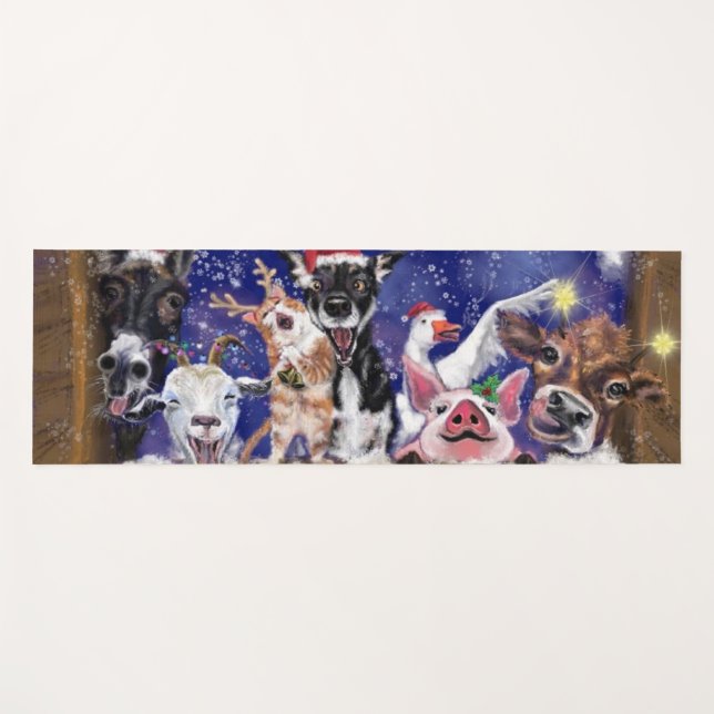 Funny Christmas Yoga Mat Happy Animal Party (Front (Horizontal))